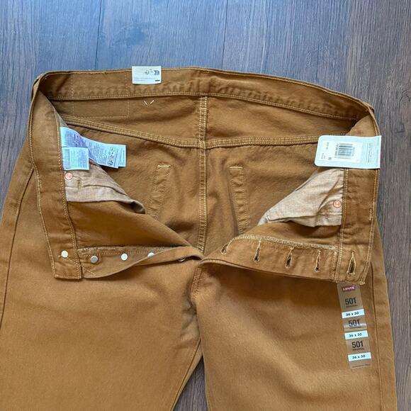Levi’s 501 Original Jeans Tan Brown Khaki 100% Cotton 36x30 - Picture 7 of 10